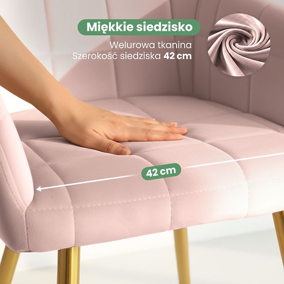 4x Chaise rembourrée avec surpiqûres carrées Rose Poudré LUXANO Pieds dorés