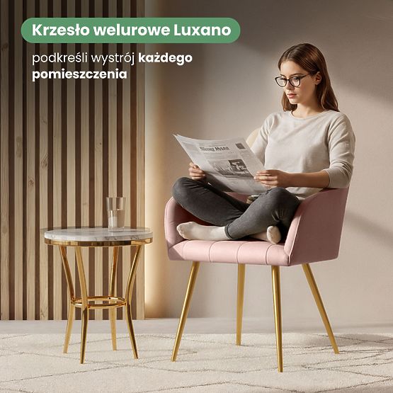 4x Chaise rembourrée avec surpiqûres carrées Rose Poudré LUXANO Pieds dorés