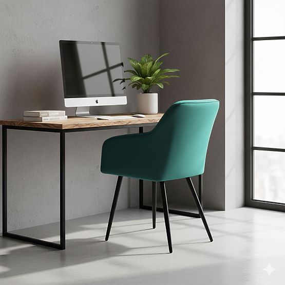 4x Chaise rembourrée avec surpiqûres carrées Vert bouteille LUXANO Pieds noirs