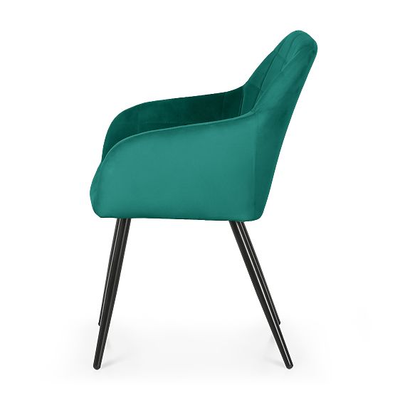 4x Chaise rembourrée avec surpiqûres carrées Vert bouteille LUXANO Pieds noirs