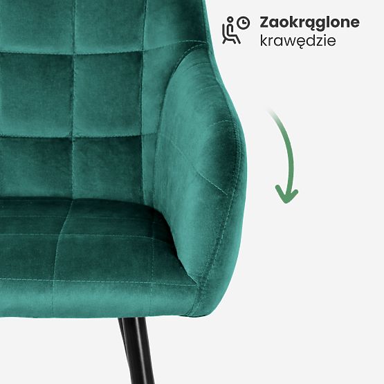 4x Chaise rembourrée avec surpiqûres carrées Vert bouteille LUXANO Pieds noirs