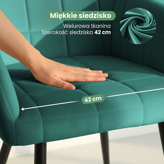 4x Chaise rembourrée avec surpiqûres carrées Vert bouteille LUXANO Pieds noirs