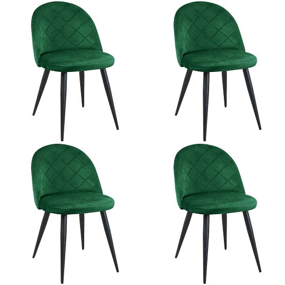 4x Chaises en Velours Rembourrées SJ.077 Vert Bouteille