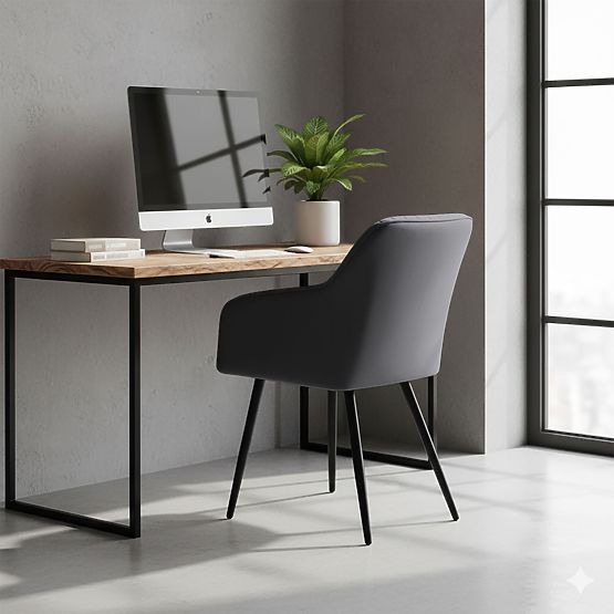 6x Chaise en velours capitonnée avec surpiqûres Graphite Foncé FLORENCE Pieds noirs