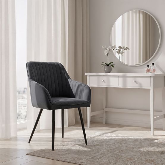 6x Chaise en velours capitonnée avec surpiqûres Graphite Foncé FLORENCE Pieds noirs