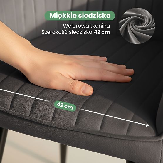 6x Chaise en velours capitonnée avec surpiqûres Graphite Foncé FLORENCE Pieds noirs