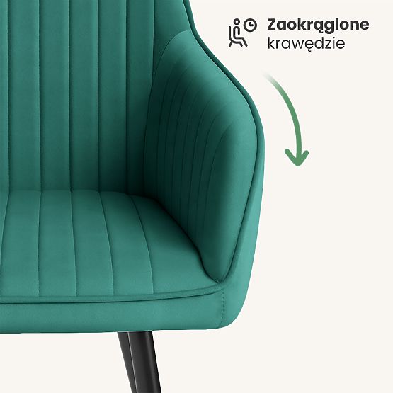 6x Chaise en Velours Capitonnée avec Surpiqûres Vert Bouteille FLORENCE Pieds Noirs