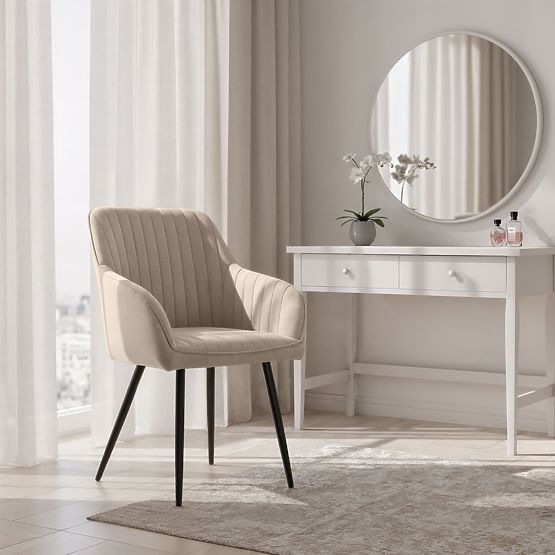 6x Chaise en velours rembourrée avec surpiqûres Beige FLORENCE Pieds noirs