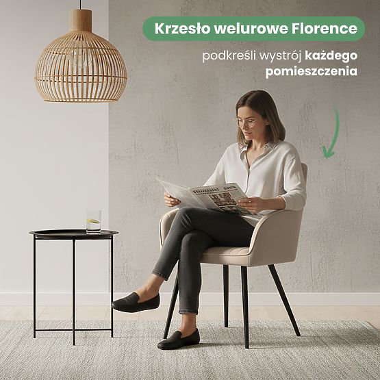 6x Chaise en velours rembourrée avec surpiqûres Beige FLORENCE Pieds noirs