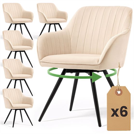 6x Chaise pivotante en velours avec surpiqûres Beige TURNO Pieds noirs
