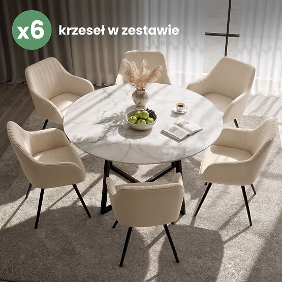 6x Chaise pivotante en velours avec surpiqûres Beige TURNO Pieds noirs