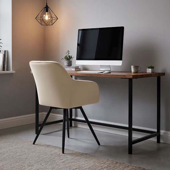 6x Chaise pivotante en velours avec surpiqûres Beige TURNO Pieds noirs