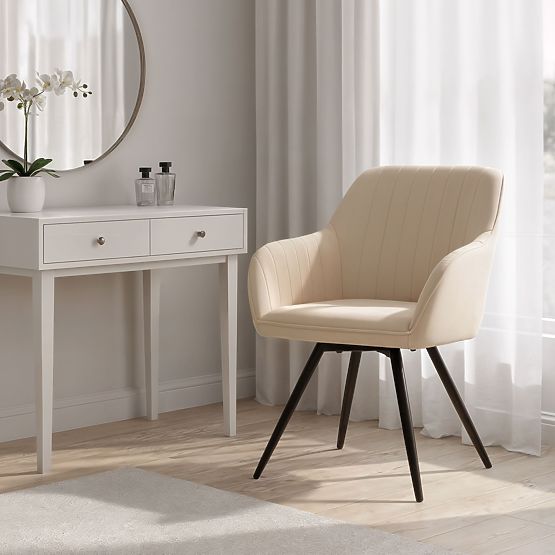 6x Chaise pivotante en velours avec surpiqûres Beige TURNO Pieds noirs