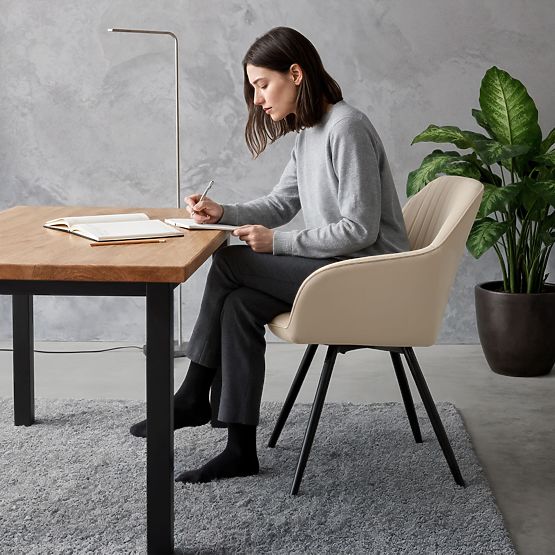 6x Chaise pivotante en velours avec surpiqûres Beige TURNO Pieds noirs