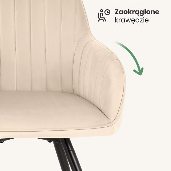 6x Chaise pivotante en velours avec surpiqûres Beige TURNO Pieds noirs