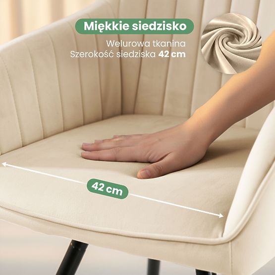 6x Chaise pivotante en velours avec surpiqûres Beige TURNO Pieds noirs