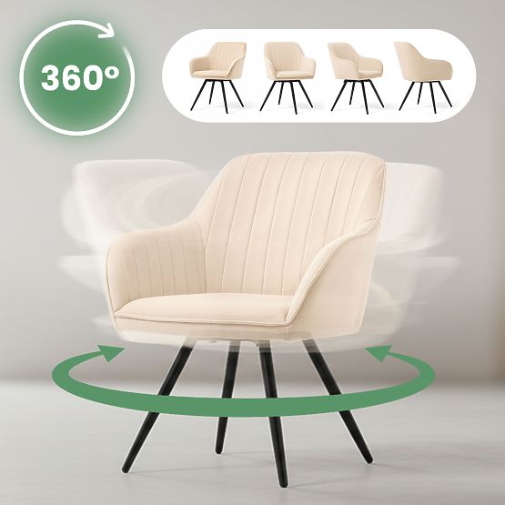 6x Chaise pivotante en velours avec surpiqûres Beige TURNO Pieds noirs