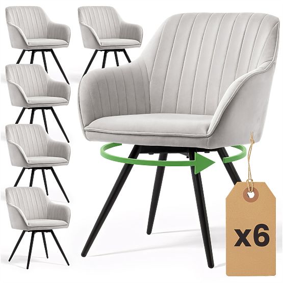 6x Chaise pivotante en velours avec surpiqûres Gris TURNO Pieds noirs