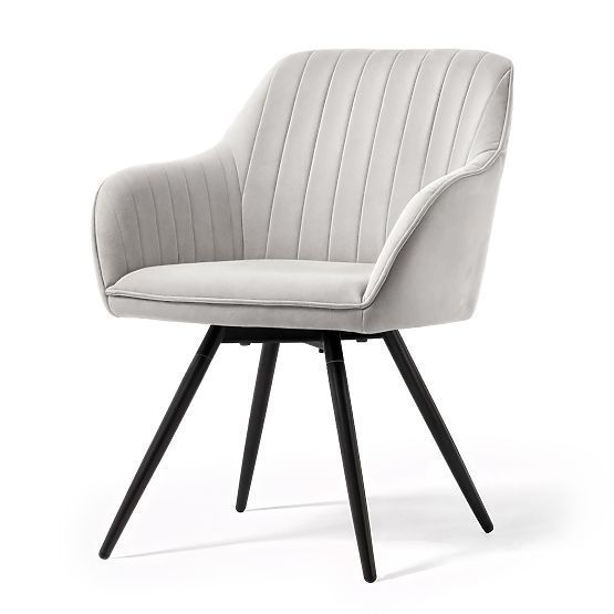 6x Chaise pivotante en velours avec surpiqûres Gris TURNO Pieds noirs