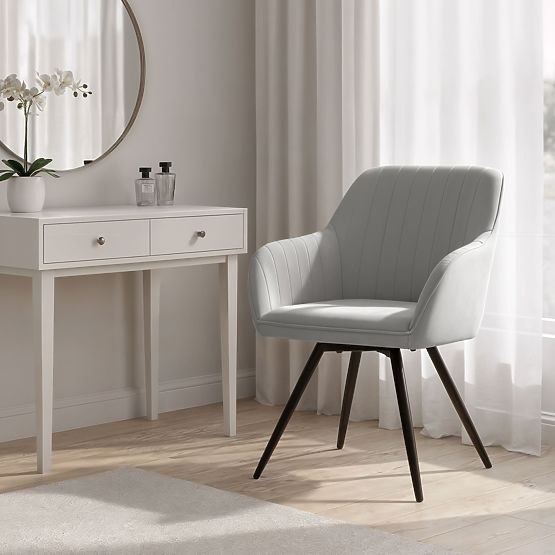 6x Chaise pivotante en velours avec surpiqûres Gris TURNO Pieds noirs