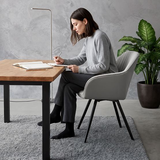 6x Chaise pivotante en velours avec surpiqûres Gris TURNO Pieds noirs