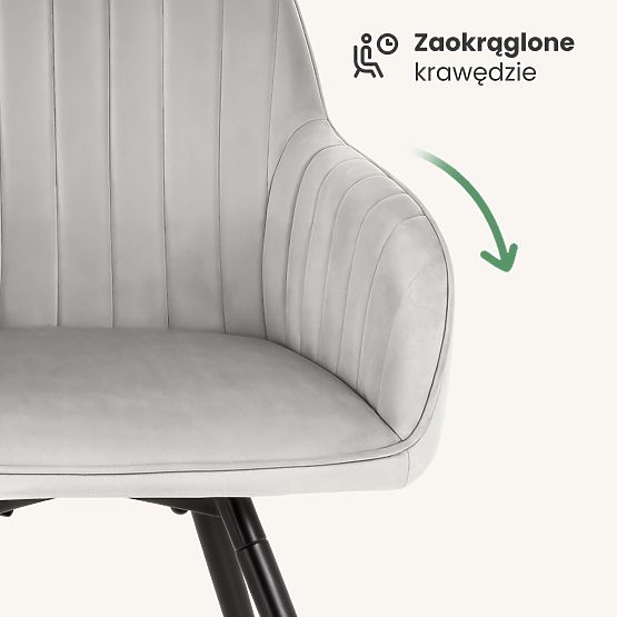 6x Chaise pivotante en velours avec surpiqûres Gris TURNO Pieds noirs