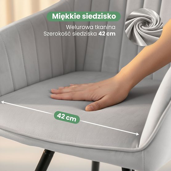 6x Chaise pivotante en velours avec surpiqûres Gris TURNO Pieds noirs