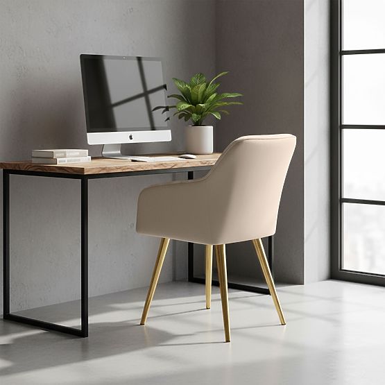 6x Chaise rembourrée avec surpiqûres carrées Beige LUXANO Pieds dorés