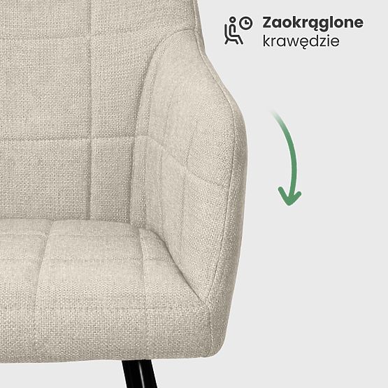 6x Chaise rembourrée avec surpiqûres carrées Beige LUXANO Pieds noirs tissu Lumos