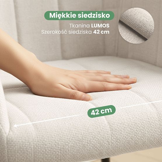 6x Chaise rembourrée avec surpiqûres carrées Crème LUXANO Pieds noirs tissu Lumos