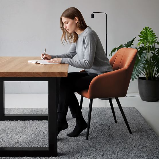 6x Chaise rembourrée avec surpiqûres carrées Cuivre LUXANO Pieds noirs