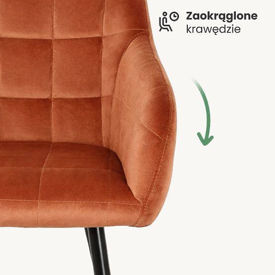 6x Chaise rembourrée avec surpiqûres carrées Cuivre LUXANO Pieds noirs