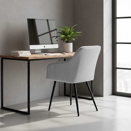 6x Chaise rembourrée avec surpiqûres carrées Gris Clair LUXANO Pieds noirs tissu Lumos