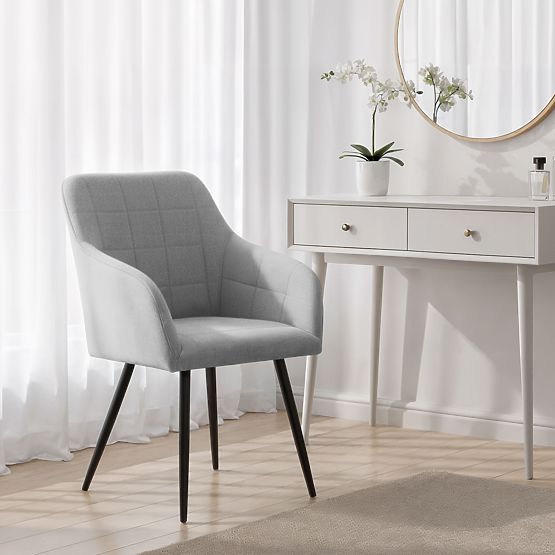 6x Chaise rembourrée avec surpiqûres carrées Gris Clair LUXANO Pieds noirs tissu Lumos