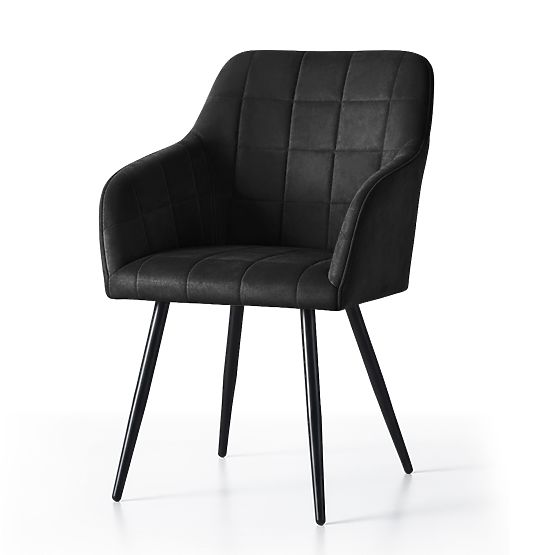 6x Chaise rembourrée avec surpiqûres carrées Noire LUXANO Pieds noirs