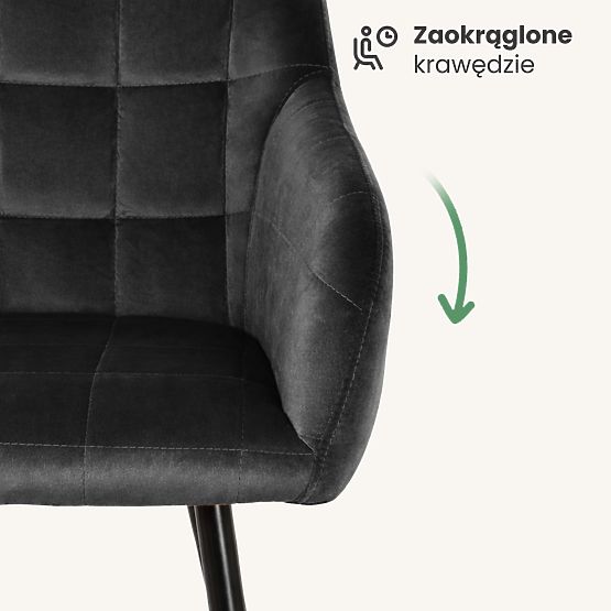 6x Chaise rembourrée avec surpiqûres carrées Noire LUXANO Pieds noirs