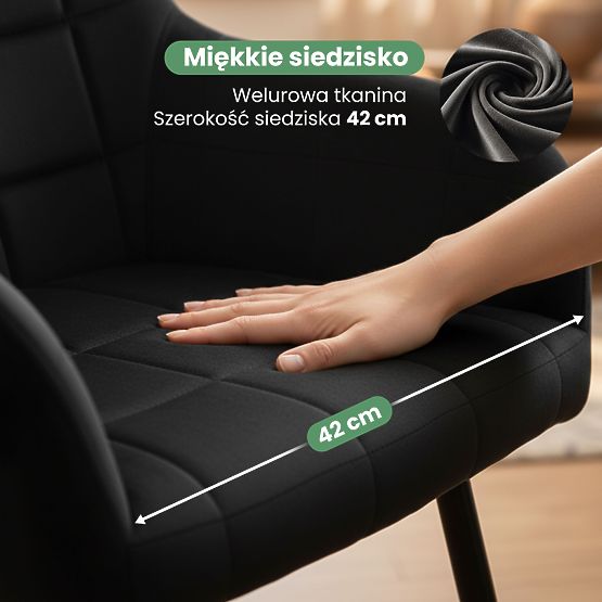 6x Chaise rembourrée avec surpiqûres carrées Noire LUXANO Pieds noirs