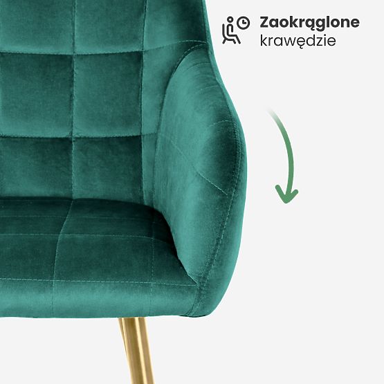 6x Chaise Rembourrée avec Surpiqûres Carrées Vert Émeraude LUXANO Pieds Dorés