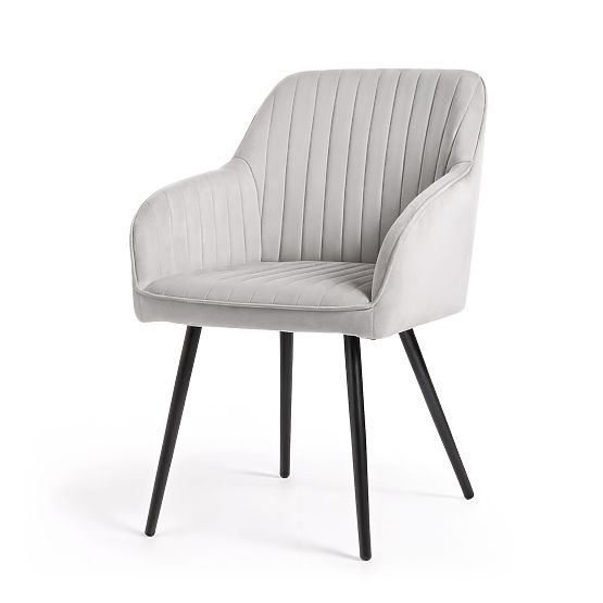 6x Chaise rembourrée en velours avec surpiqûres Grise FLORENCE Pieds noirs