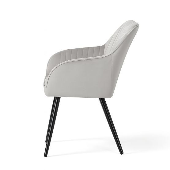 6x Chaise rembourrée en velours avec surpiqûres Grise FLORENCE Pieds noirs