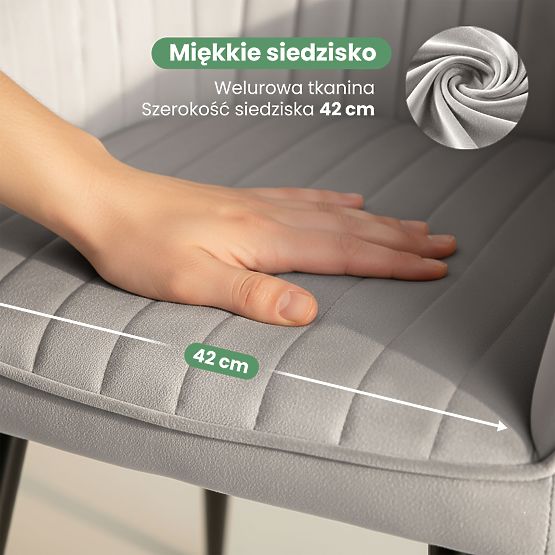 6x Chaise rembourrée en velours avec surpiqûres Grise FLORENCE Pieds noirs