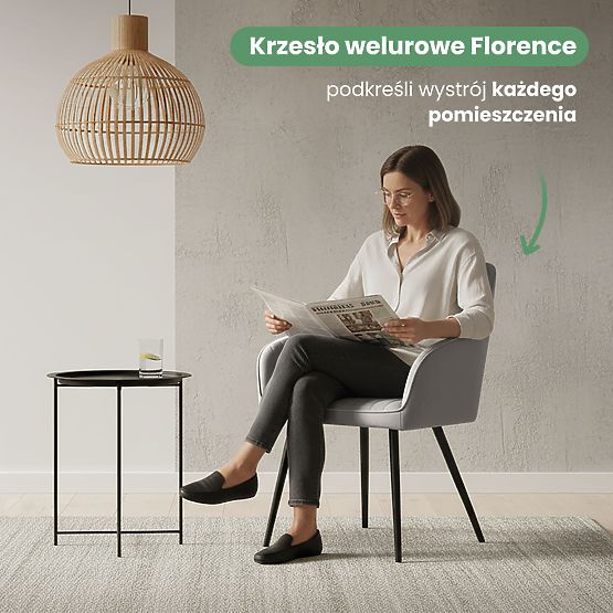 6x Chaise rembourrée en velours avec surpiqûres Grise FLORENCE Pieds noirs