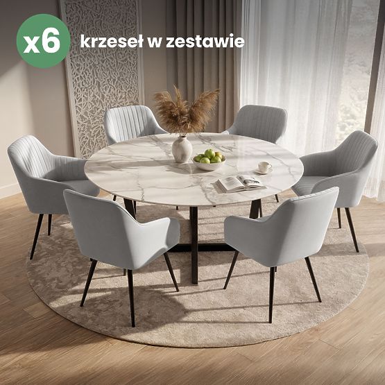 6x Chaise rembourrée en velours avec surpiqûres Grise FLORENCE Pieds noirs