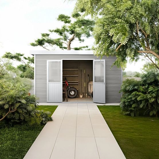 Abri de jardin Ardena 4x3 m 12 m², gris foncé, bois composite, aluminium, montage facile