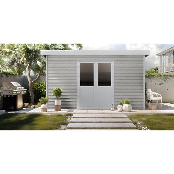 Abri de jardin Ardena 4x3 m 12 m², gris foncé, bois composite, aluminium, montage facile