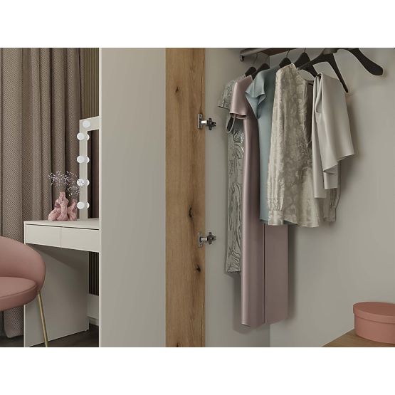 ARMOIRE AVA 150 CM MIROIR 2 TIROIRS FAÇADE RAINURÉE CHÊNE ÉVOQUE BEIGE CACHEMIRE