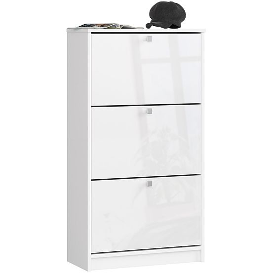 ARMOIRE À CHAUSSURES 3 PORTES ABATTANTES 60 cm BLANC BRILLANT