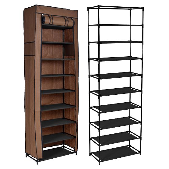 Armoire à chaussures en textile Lea - brun foncé