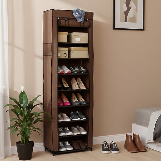Armoire à chaussures en textile Lea - brun foncé