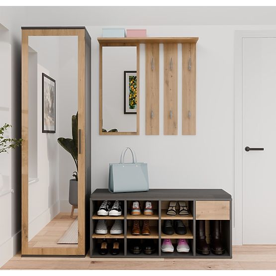 Armoire à chaussures ouverte TALLIN ANTHRACITE CHÊNE ARTISAN pour l'entrée